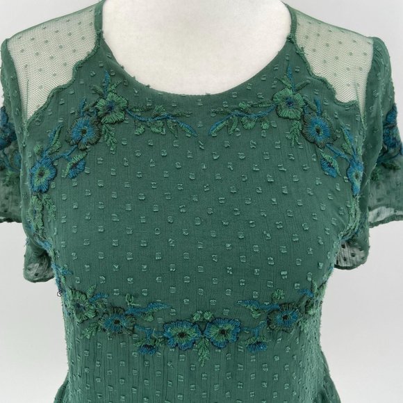 Zara Trafaluc Green Embroidered Flower Lace Blouse - Picture 2 of 5
